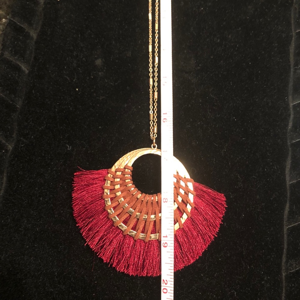 20” Statement Necklace Threaded Leather Pendant - image 2